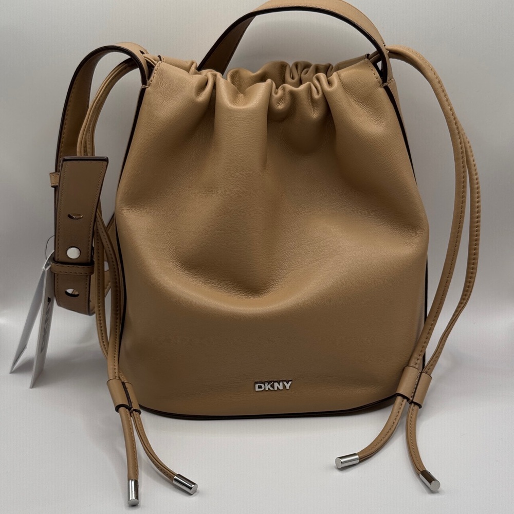 DKNY Beige/Tan Drawstring Bucket Shoulder Bag